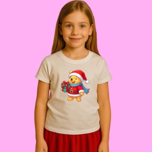 Tricou Winnie Christmas Cu Cadou Si Fular, din bumbac 100%, tricou alb, Copii | Dama | Barbat
