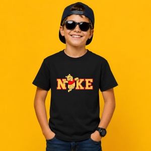 Tricou Winnie The Pooh Logo Rosu Galben, din bumbac 100%, tricou negru, Copii | Dama | Barbat