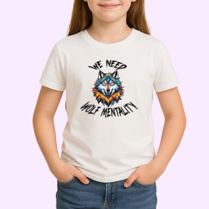 Tricou Wolf Mentality Lup Colorat Geometric V2, din bumbac 100% , tricou alb pentru Copii | Dama | Barbat