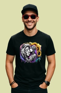 Tricou Woman and lion ink passion, femeie si leu pasiune tatuata, Copii | Dama | Barbat , tricou negru - Img 4