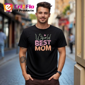 Tricou World Best Mom Text Roz Si Crem Elegant, din bumbac 100%, tricou negru Dama | Barbat - Img 6