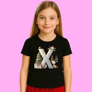 Tricou X Litere Craciun Cu Ren, Brad, Luminite Si Cadouri, din bumbac 100% Copii | Dama | Barbat
