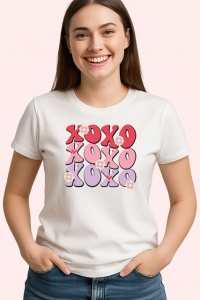 Tricou Xoxo Text Roz Pastelat Inimi V1, din bumbac 100% , tricou alb pentru Copii | Dama | Barbat - Img 2