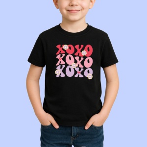 Tricou Xoxo Text Roz Pastelat Inimi V1, din bumbac 100%, tricou negru Copii | Dama | Barbat - Img 2