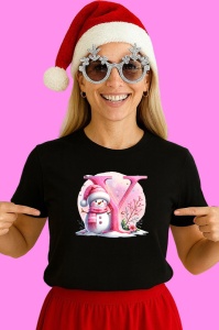 Tricou Y Litera Craciun Roz Cu Om De Zapada Fulgi De Zapada, din bumbac 100% Copii | Dama | Barbat - Img 3