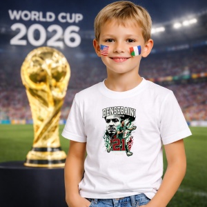 Tricou Yassine Benzia Algeria World Cup Fifa 2026, din bumbac 100%, tricou alb, Copii | Dama | Barbat - Img 5