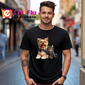 Tricou Yorkshire Terrier si pisica neagra expresie a dragostei Copii | Dama | Barbat Barbat - Img 17