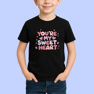 Tricou Youre My Sweet Heart Text Roz Inimi V1, din bumbac 100%, tricou negru Copii | Dama | Barbat - Img 2