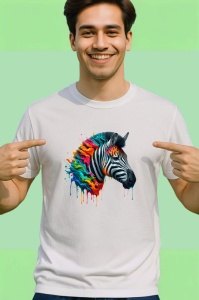Tricou Zebra cu coama curcubeu arta vibranta savana Copii | Dama | Barbat - Img 2