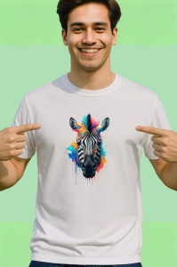 Tricou Zebra cu pete de culoare si fundal alb Copii | Dama | Barbat - Img 2