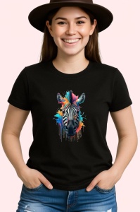 Tricou Zebra cu pete de culoare si fundal alb Copii | Dama | Barbat, culoare negru - Img 3
