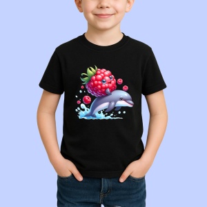 Tricou Zmeura amuzanta de vara delfin, Fructe, Copii | Dama, culoare negru