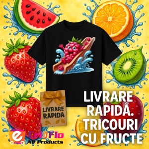 Tricou Zmeura amuzanta de vara in topogan, Fructe, Copii | Dama, culoare negru - Img 12