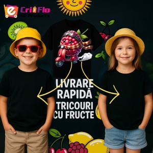 Tricou Zmeura amuzanta de vara pe scuter, Fructe, Copii | Dama, culoare negru - Img 6