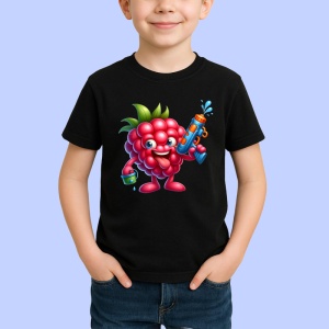 Tricou Zmeura amuzanta de vara pistol cu apa, Fructe, Copii | Dama, culoare negru
