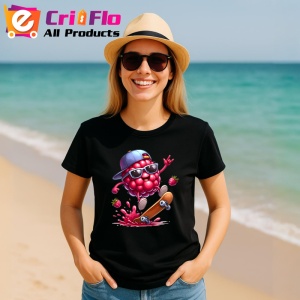 Tricou Zmeura amuzanta de vara skateboard, Fructe, Copii | Dama, culoare negru - Img 11