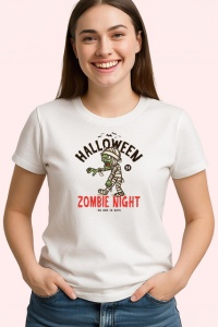 Tricou Zombie Night Halloween Personaj Mumie, din bumbac 100% , tricou alb pentru Copii | Dama | Barbat
