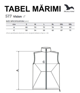 tabel mărimi dimensiuni vestă bărbat