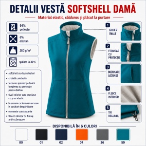 Vestă Damă tip Jachetă Softshell fără Mâneci, Elastică și Călduroasă – Vision 516 - Img 3