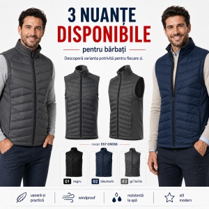 Vestă Hibridă Bărbați Matlasată cu Fermoar, Softshell, Windproof – Cross 557 - Img 8
