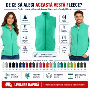 Vestă Polar Fleece Unisex Damă Bărbat Călduroasă cu Fermoar Malfini Next 518 - Img 2