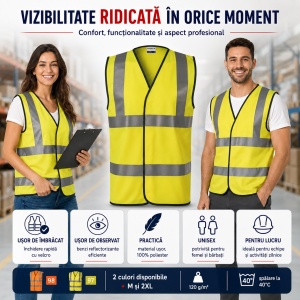 Vestă Reflectorizantă Unisex Bărbat Damă Profesională de Lucru și Semnalizare – HV Bright 9V3 - Img 9