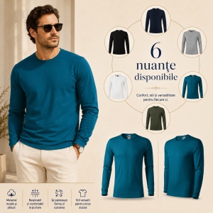 Bluză Bărbătească Brave 155 cu Mânecă Lungă, 95% Bumbac, 5% Elastan, Guler Rotund, S–3XL, 6 Culori - Img 10