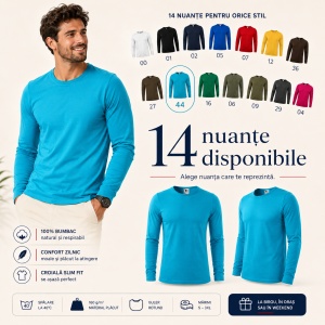 Bluză Bărbați Malfini 100% Bumbac, Mâneci Lungi, Slim Fit, 160 g/m², Guler Rotund, Mărimi S–3XL - Img 9