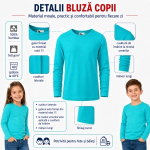 Bluză copii cu mânecă lungă FIT-T LS 121 – 100% bumbac, fete și băieți - Img 3
