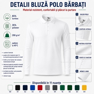 Bluză cu guler polo tip Tommy pentru bărbați, mânecă lungă, 65% bumbac - Img 3