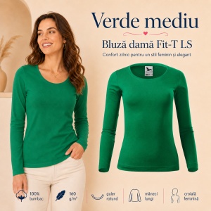 Bluză Damă cu Mânecă Lungă, 100% Bumbac, 169 Fit-T LS, slim fit cambrat – 14 Culori, XS–3XL - Img 23