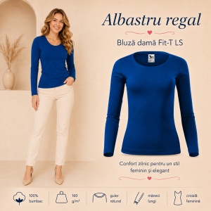 Bluză Damă decoltată din bumbac 100, slim fit cu mânecă lungă - 14 nuanțe - Img 18