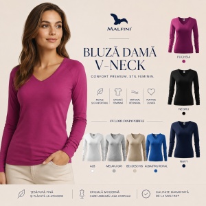Bluză damă simplă cu guler in V din bumabac 95% - Img 10