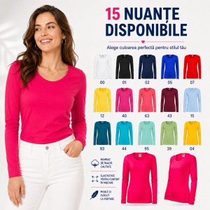 Bluză Damă Slim cu Mânecă Lungă, Bumbac 95% – 15 Nuanțe, XS–3XL - Img 9