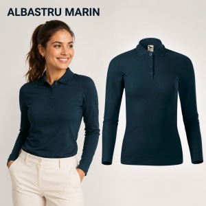 Bluză Polo Damă cu Mânecă Lungă Malfini, Croială Cambrată, Guler Polo Raiat, 4 Nasturi, 10 Culori, Mărimi XS–2XL - Img 12