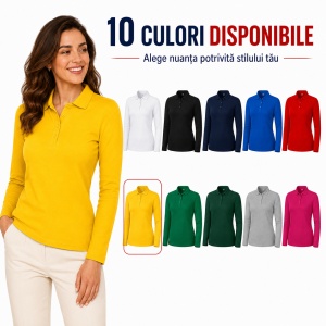 Bluză Polo Damă cu Mânecă Lungă, Slim Fit, Cambrată, Guler Pique Polo, 10 Culori, XS–2XL - Img 21