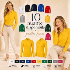 Bluză Polo Damă cu Mânecă Lungă, Slim Fit, Cambrată, Guler Pique Polo, 10 Culori, XS–2XL - Img 10