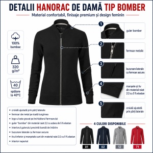Bluza Premium Damă Tip Bomber cu Fermoar Malfini 454 – 320 g/m² - Img 9