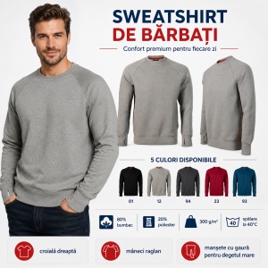 Bluză Sweatshirt Bărbați Rimeck Vertex W42, 80% Bumbac, 300 g/m², 5 Culori, S–4XL