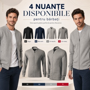 Bluză tip hanorac cu fermoar pentru bărbați, guler bomber, buzunare cu fermoar, 4 culori disponibile - Img 9