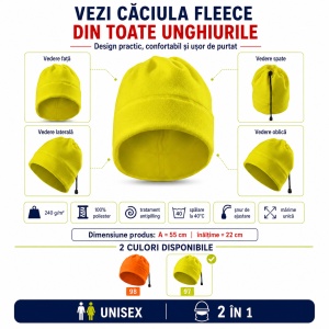 Căciulă Polar Fleece Unisex 2 în 1 Reflectorizantă Malfini Rimeck HV Practic 5V9 – 240 g/m² - Img 6