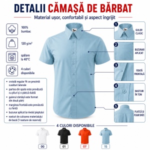Cămașă bărbați cu mânecă scurtă Malfini 207 Shirt Short Sleeve, 100% bumbac, croială regular fit și buzunar la piept - Img 9