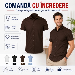 Cămașă bărbați cu mânecă scurtă Malfini Premium 260 Flash, croială cambrată, guler clasic, 60% bumbac și 40% poliester - Img 5