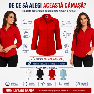 Cămașă Damă Malfini 218 Style, Mâneci 3/4, Croială Cambrată, 100% Bumbac, 125 g/m² - Img 2