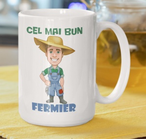 Cana alba personalizata cu mesajul - Cel mai bun Fermier - Cadou - Img 1