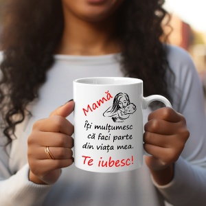 Cana alba personalizata cu textul Mama Te Iubesc !
