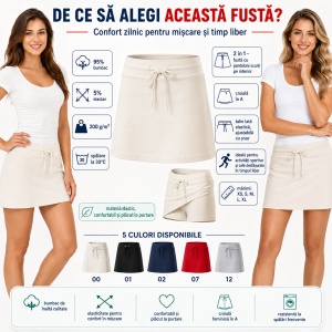 Fustă Damă 2 în 1 tip Fustă-Pantalon cu Pantaloni Scurți, Casual Sport și Elastică – Two in One 604 - Img 3