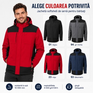 Geacă Bărbați tip Jachetă Softshell de Iarnă, Impermeabilă și Călduroasă – Vertex W55