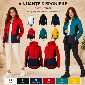 Geacă Damă tip Jachetă Impermeabilă cu Glugă Detașabilă, Ușoară și Windproof – Rainbow 539