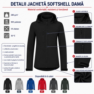 Geacă Damă tip Jachetă Softshell cu Glugă, Elastică și Călduroasă – Trail 549 - Img 2